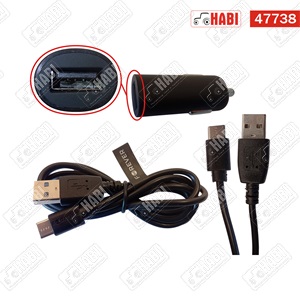Autós töltő USB-A porttal + USB-C kábel, 2 A, fekete