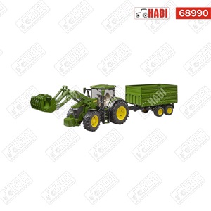 BRUDER John Deere 7R 350 homlokrakodóval és pótkocsival