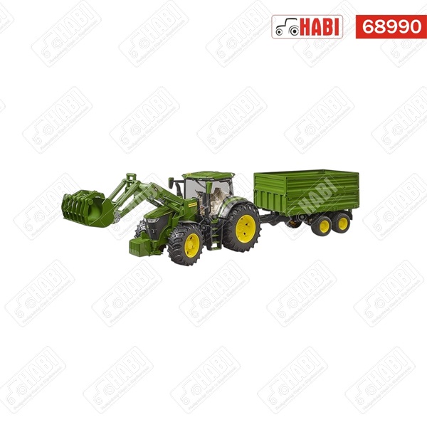 BRUDER John Deere 7R 350 homlokrakodóval és pótkocsival
