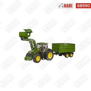 BRUDER John Deere 7R 350 homlokrakodóval és pótkocsival