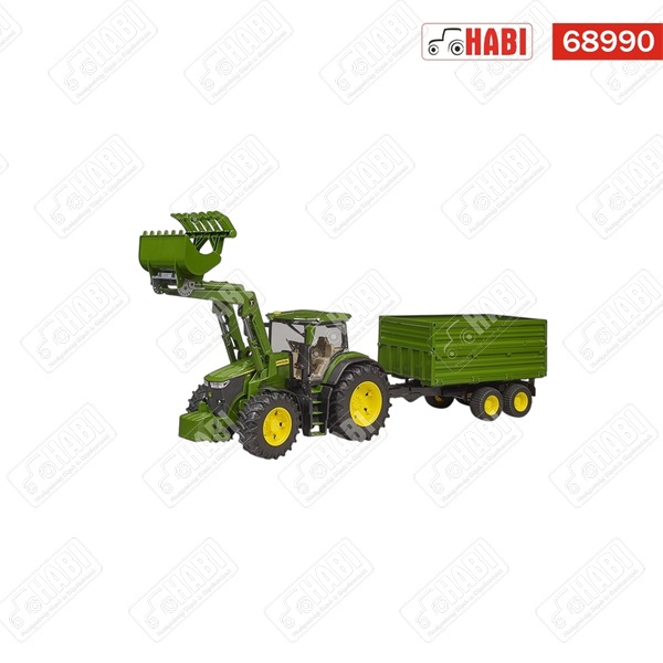 BRUDER John Deere 7R 350 homlokrakodóval és pótkocsival