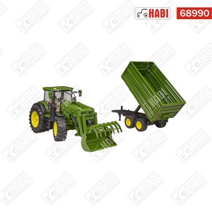 BRUDER John Deere 7R 350 homlokrakodóval és pótkocsival