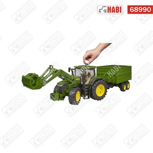 BRUDER John Deere 7R 350 homlokrakodóval és pótkocsival