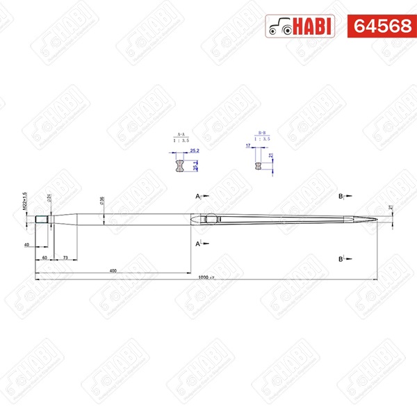 Bálatüske L=1000 mm M22 anyával /MG/