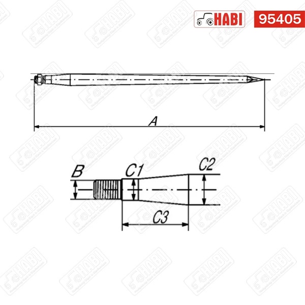 Bálatüske hajlított L=600 mm M20 anyával
