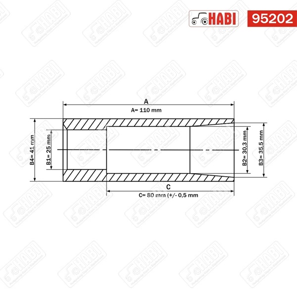 Bálatüske hüvely L=110 mm D=42mm d1=25mm d2=35mm