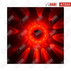 Biztonsági villogó lámpa LED (9 funkciós) piros gumi borítás mágneses, elem nélkül d=100 mm IP67