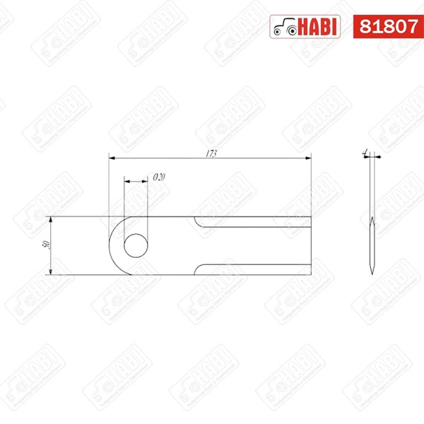 CLAAS szalmaszecskázó kés 173x50 mm d=20 mm Schumacher