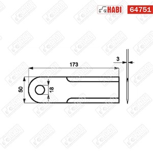 CLAAS szecskázó kés 173x50x3 mm d=18 mm
