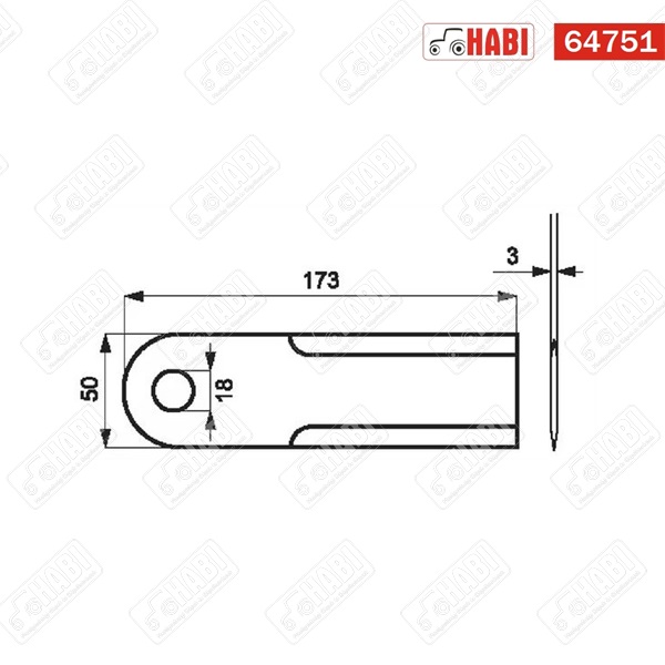 CLAAS szecskázó kés 173x50x3 mm d=18 mm