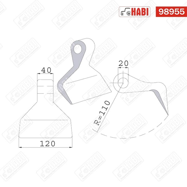 Szárzúzó kalapács Cabe, Komáromi SZ=120, rögz=40, furat=20,5 r=110, 1230g