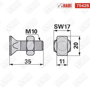 Csavar + anya M10x35 8.8 négyszögletes fejű