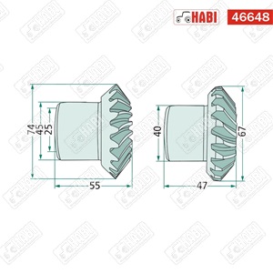 Deutz-Fahr fűkasza kúpkerék készlet ferde fogazású Z=21 d=40 mm + Z=22 d=45 mm