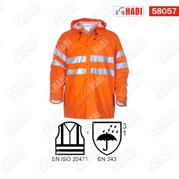Esőkabát, Valencia PU, sztreccs láthatósági, narancs, méret: M