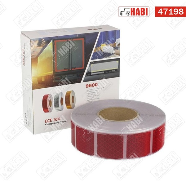 Fényvisszaverő szalag piros, 50méter/csomag, E jelzett, ECE - 104, C osztály