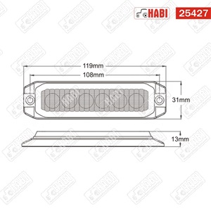 Figyelmeztető fényjelzés 6 LED villogó 119x31x13mm 18 W 12-24V