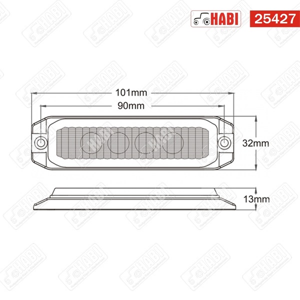 Figyelmeztető fényjelzés 6 LED villogó 119x31x13mm 18 W 12-24V