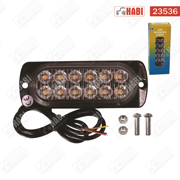 Figyelmeztető fényjelzés sárga LED, 110x41x10 mm, 12 W, 12-24V, IP65