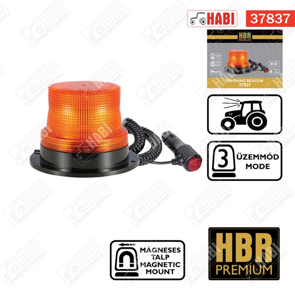 Figyelmeztető fényjelzés sárga villogó E jelzett 12V-24V mágneses+szivargyújtó csatlakozó R65 R10 LED