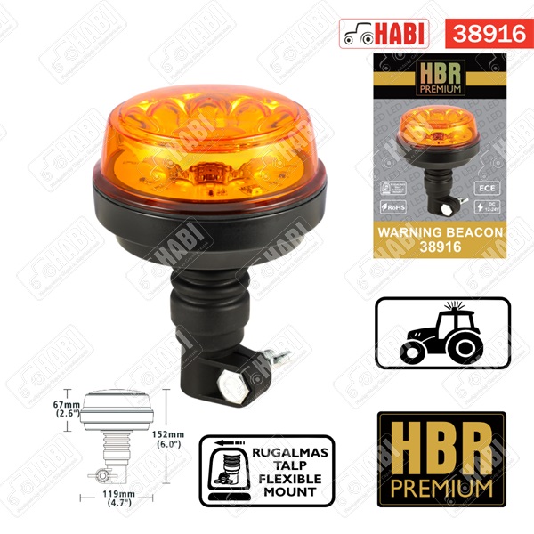 Figyelmeztető fényjelzés sárga villogó E jelzett 12V-24V rugalmas tartócsöves R65 R10 LED