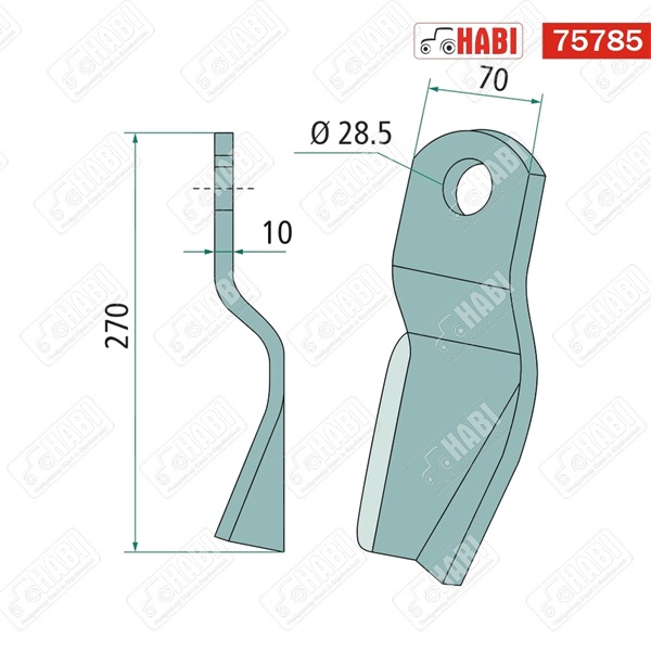 Fischer szárzúzó kés jobb 270x70x10 mm d=28,5 mm