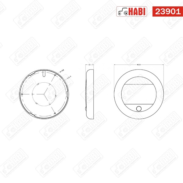 Gépjármű beltéri lámpa LED kerek szűkített 150X150X60 mm 1224V