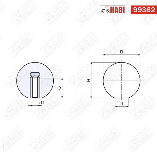 Gömb alakú fogantyú M8x7 D=20 mm anya