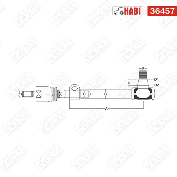 Gömbfej és axiális csukló jobb M22x1,5 / M20x1,5 L=345 mm