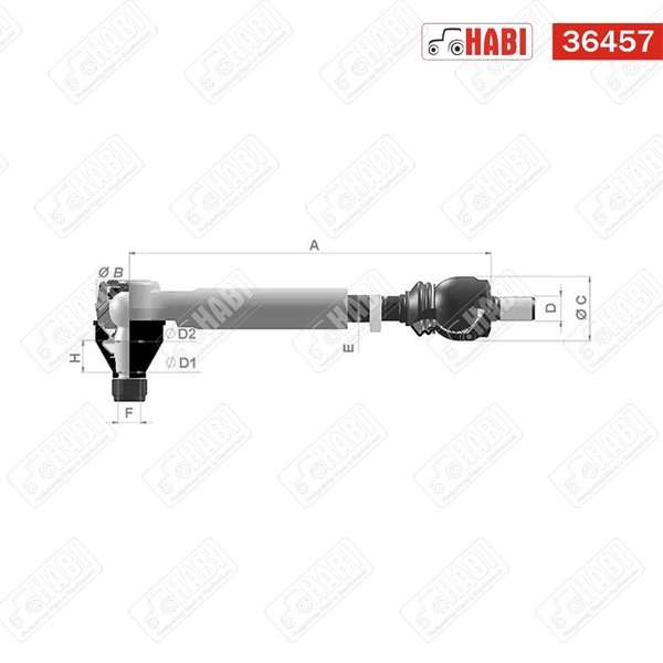 Gömbfej és axiális csukló jobb M22x1,5 / M20x1,5 L=345 mm