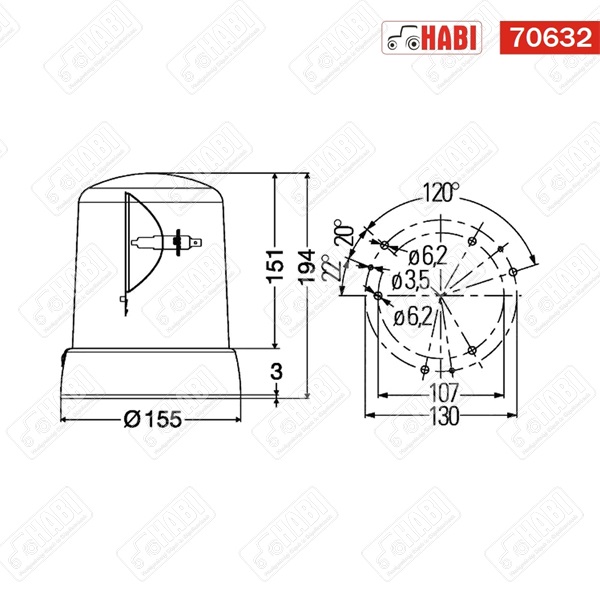 Halogén forgó-villogó, KL 7000, 24V 70W Hella