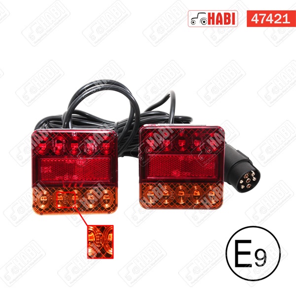 Hátsólámpa párban mágneses sárga/piros LED 7,5 m vezetékkel 12 V