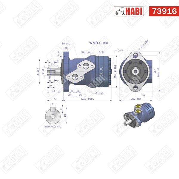 Hidromotor, erősített,2 pontos, 100cm3 (175bar/max 220bar)