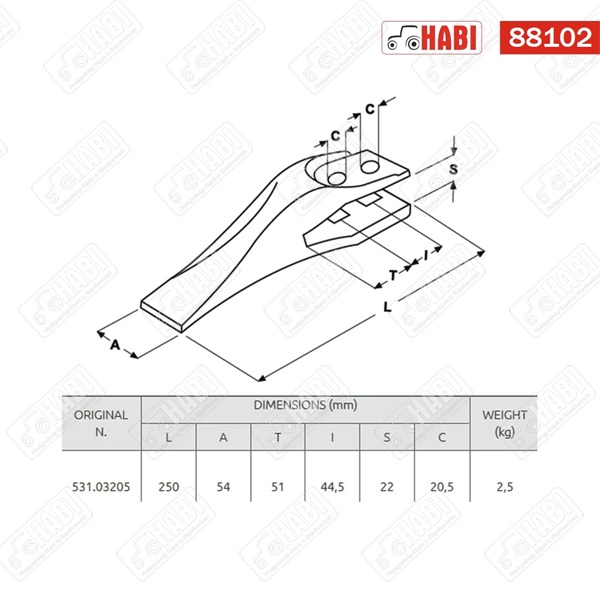 Homlokrakodó kanál felcsavarozható fog JCB MR2 (20 mm)