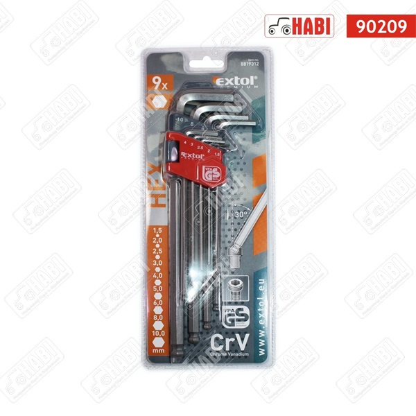 Imbusz kulcs készlet gömbfejű 9 db-os 1,5-10 mm /EXTOL PREMIUM/