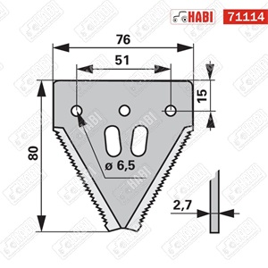 John Deere kaszapenge 80x76x51 mm (d=6,5) mm Lv=2,7 mm durva fogazású