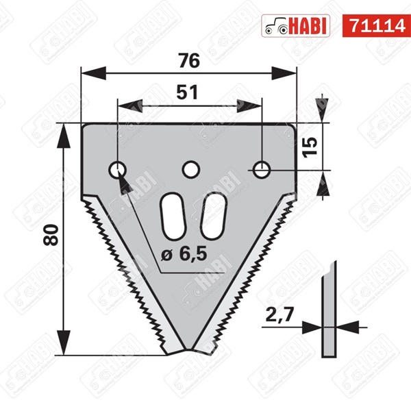 John Deere kaszapenge 80x76x51 mm (d=6,5) mm Lv=2,7 mm durva fogazású