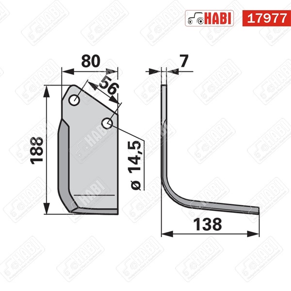 Krone talajmaró kés jobb 188x80x7 mm H=138 mm d=14,5 mm