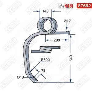 Kultivátor rugóskapa szár 35x35x660 mm jobb