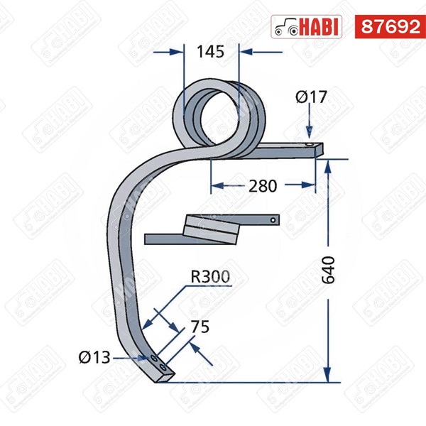 Kultivátor rugóskapa szár 35x35x660 mm jobb
