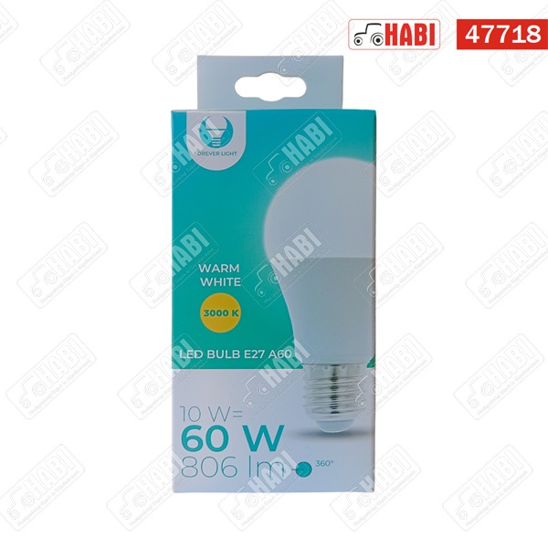 LED A60-as Izzó 60W, 3000 Kelvin ( meleg fehér ), 806 Lumen, E27 Foglalat, 230V,  360 fokos világítás
