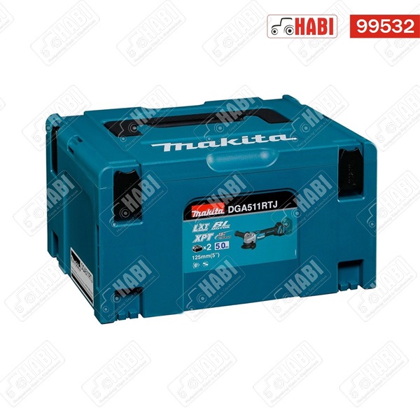 Makita DGA511RTJ 18V LXT BL 125 mm akkus sarokcsiszoló + töltő + Makpac