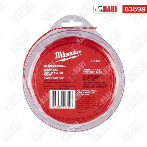 Milwaukee szegélyvágó damil 2MM X 45M - 1DB