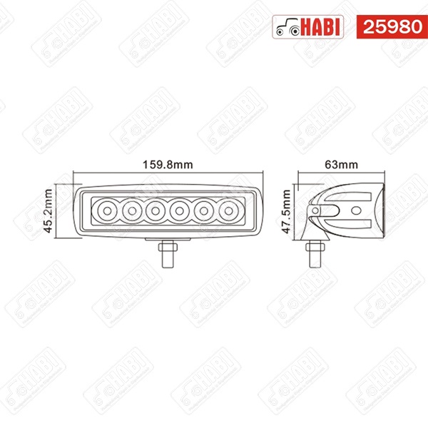Munkalámpa EPISTAR LED 18W téglalap, 160x45x55 mm, 1350 Lumen, 10-36V, IP67