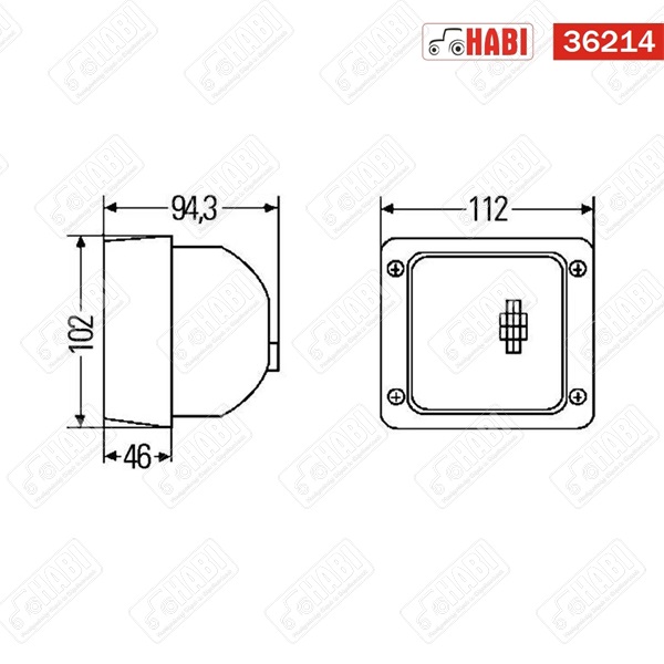 Munkalámpa Halogen 65W négyzet, 112x102x94 mm, 12/24V H3 HELLA