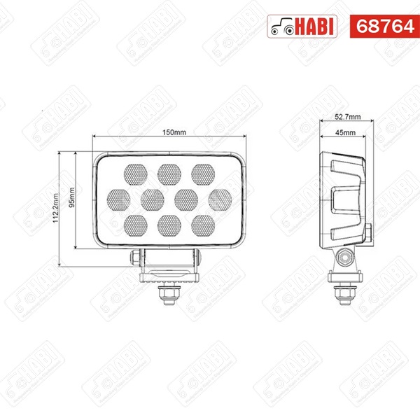 Munkalámpa LED 100W téglalap, 8950 Lumen, 12-24V, Deutsch, 2-tűs csatlakozó