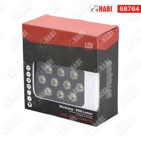 Munkalámpa LED 100W téglalap, 8950 Lumen, 12-24V, Deutsch, 2-tűs csatlakozó
