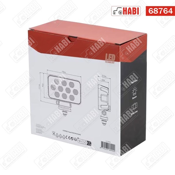 Munkalámpa LED 100W téglalap, 8950 Lumen, 12-24V, Deutsch, 2-tűs csatlakozó