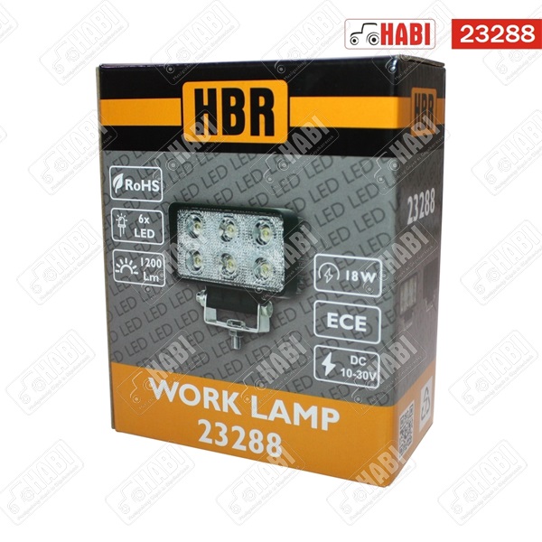Munkalámpa LED 18W téglalap, 78x106x58mm, 1350 Lumen, 10-30V, IP67, HBR
