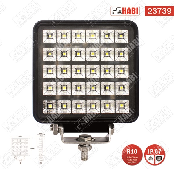 Munkalámpa LED 30W kocka, kapcsolóval 3800 Lumen, 12-24V, IP67