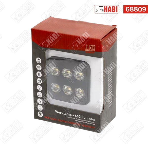 Munkalámpa LED 60W téglalap, 6600 Lumen, 12-24V, Deutsch, 2-tűs csatlakozó